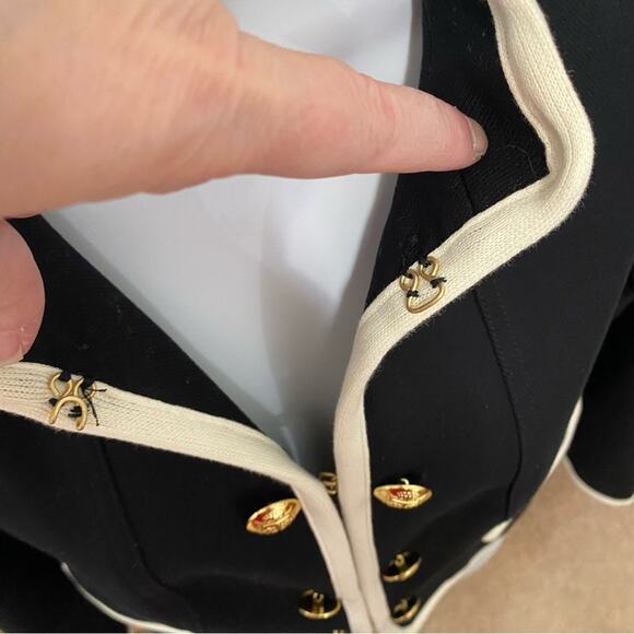 Talbots Military Jacket Gold Buttons Black W/ White Trim Jacket Women’s Sz 2 - Picture 14 of 16